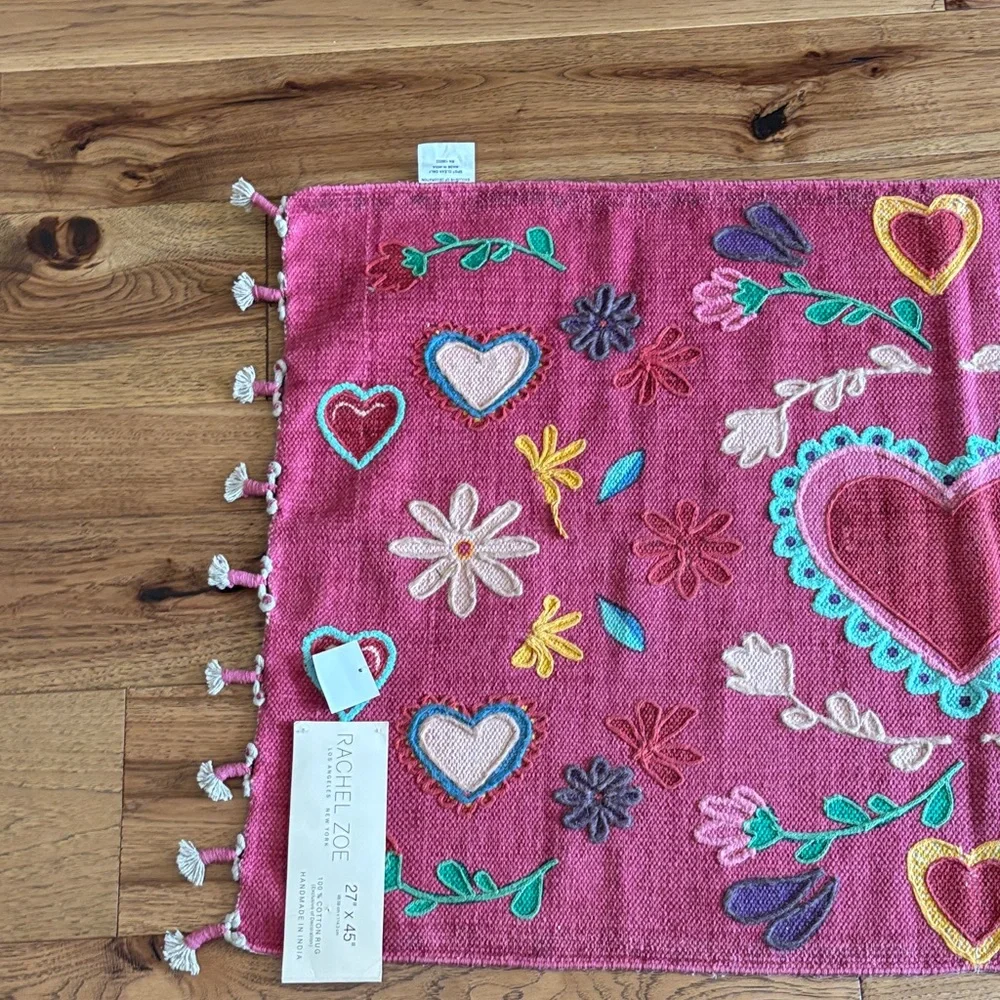 Rachel Zoe Pink Embroidered Heart Door Mat